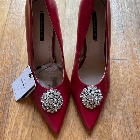 Zara Shoes - Zara Red Heels with Brooch detailing - never worn, new with Tags S 38